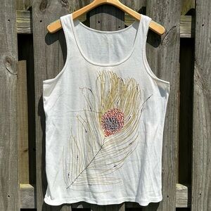 Cacique Lane Bryant Ribbed Embellished Peacock Feather Sleep Tank 26/28